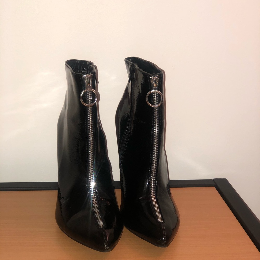 Black Leather Heel Booties